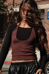 Double Time Cropped Layered Long-Sleeve Halter Top - ShopPromesa