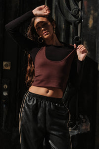 Double Time Cropped Layered Long-Sleeve Halter Top - ShopPromesa