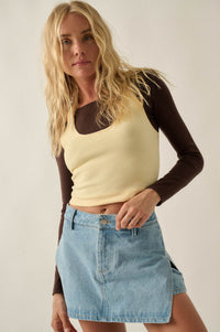 Double Time Cropped Layered Long-Sleeve Halter Top - ShopPromesa