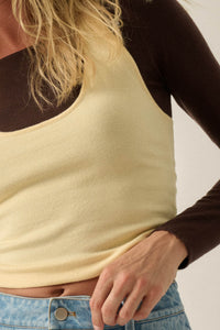 Double Time Cropped Layered Long-Sleeve Halter Top - ShopPromesa