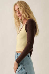 Double Time Cropped Layered Long-Sleeve Halter Top - ShopPromesa