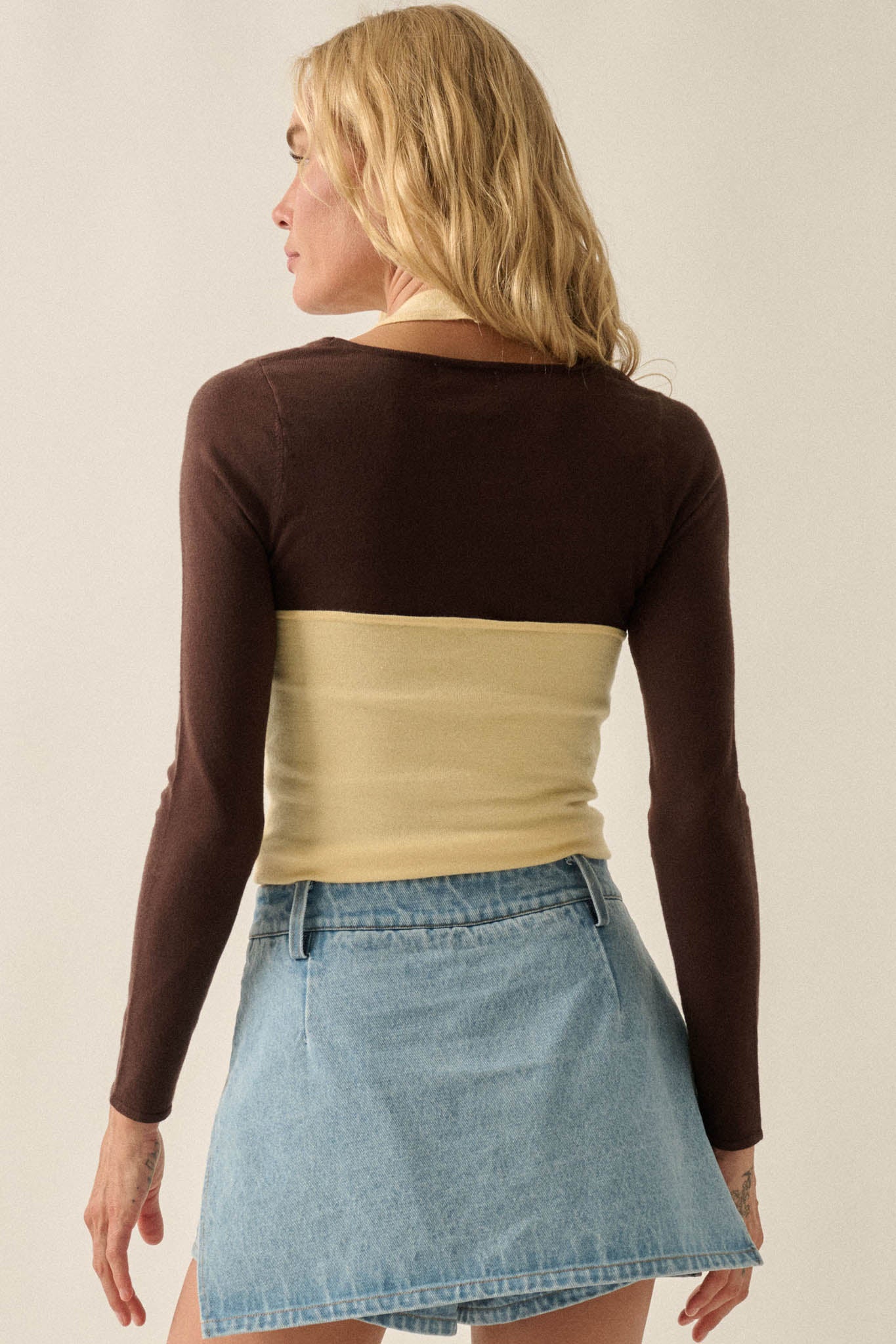 Double Time Cropped Layered Long-Sleeve Halter Top - ShopPromesa