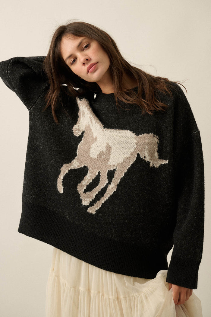 Full Gallop Jacquard Oversize Horse Sweater - ShopPromesa