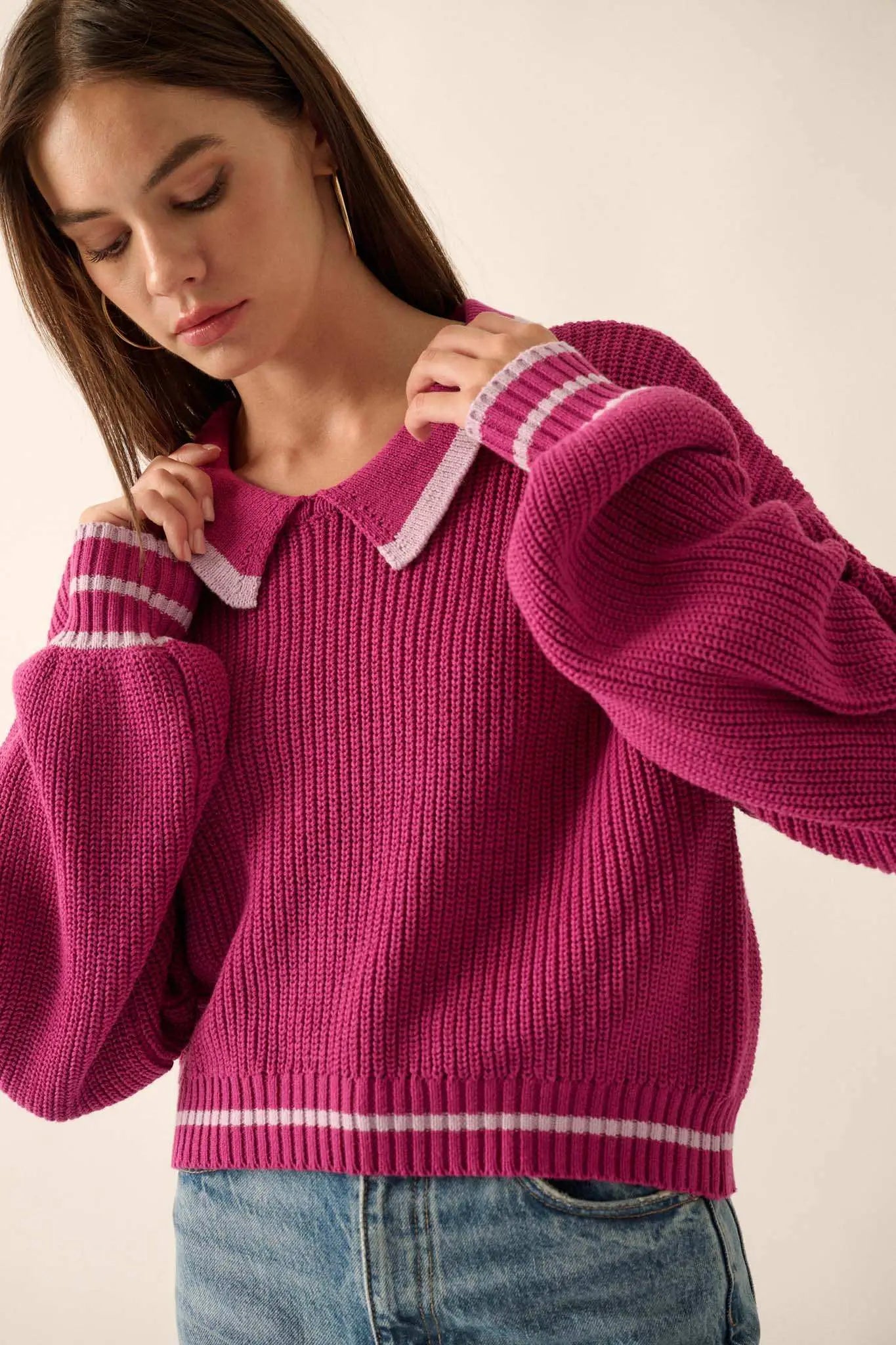 Pretty Smart Collared Bishop-Sleeve Sweater - ShopPromesa