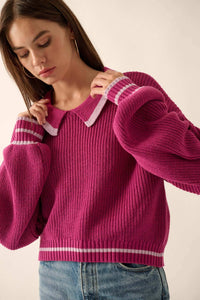 Pretty Smart Collared Bishop-Sleeve Sweater - ShopPromesa