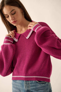 Pretty Smart Collared Bishop-Sleeve Sweater - ShopPromesa