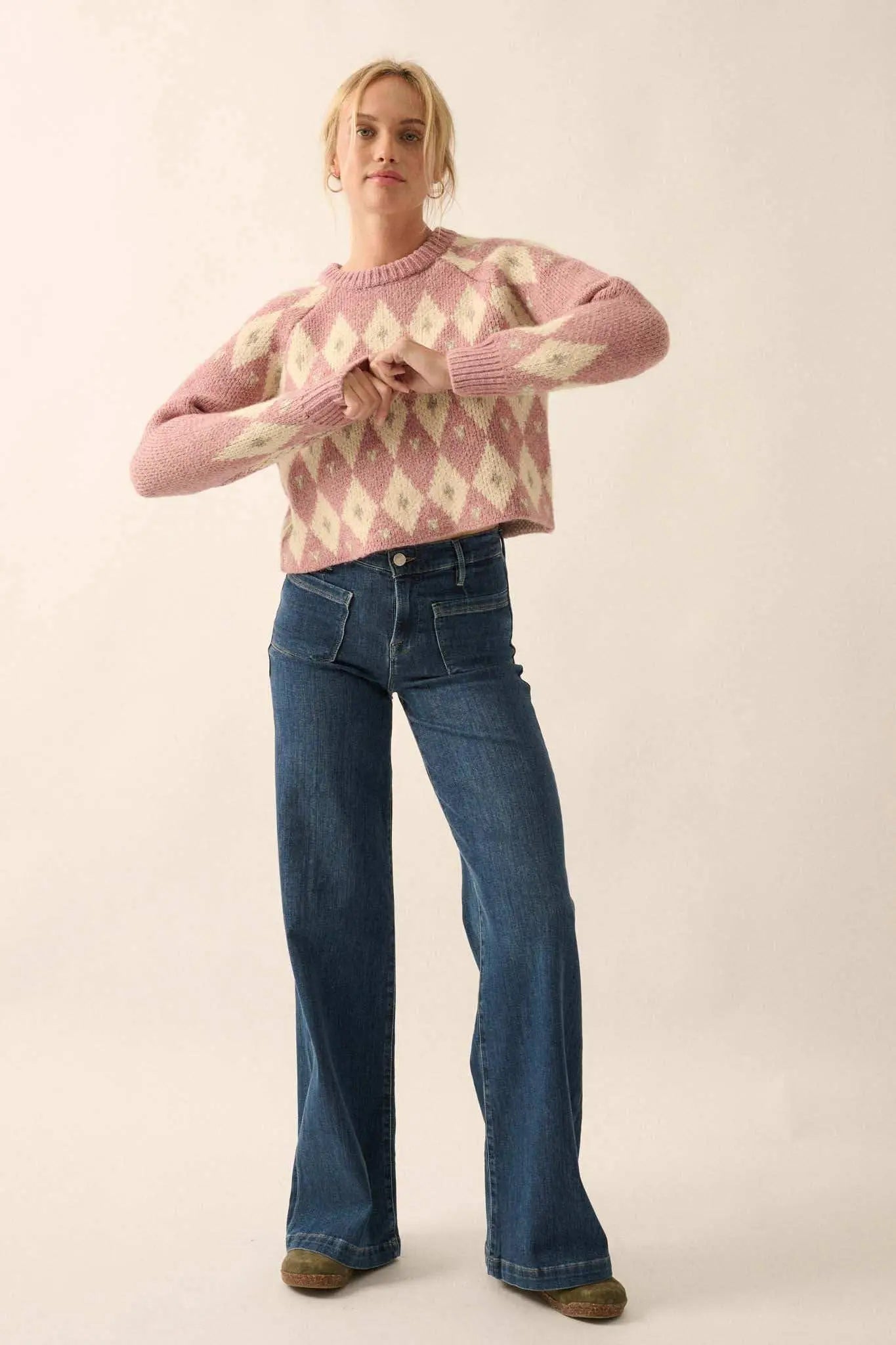 Diamonds Are Forever Argyle Cropped Sweater - ShopPromesa