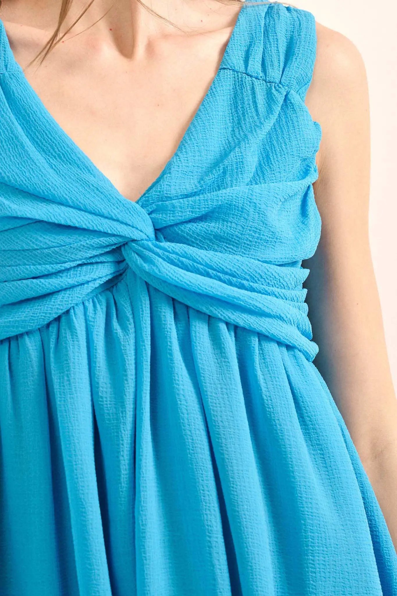 Gossamer Girl Crepe Chiffon Twist-Front Mini Dress French Blue / S Gossamer Girl Crepe Chiffon Twist-Front Mini Dress French Blue / S