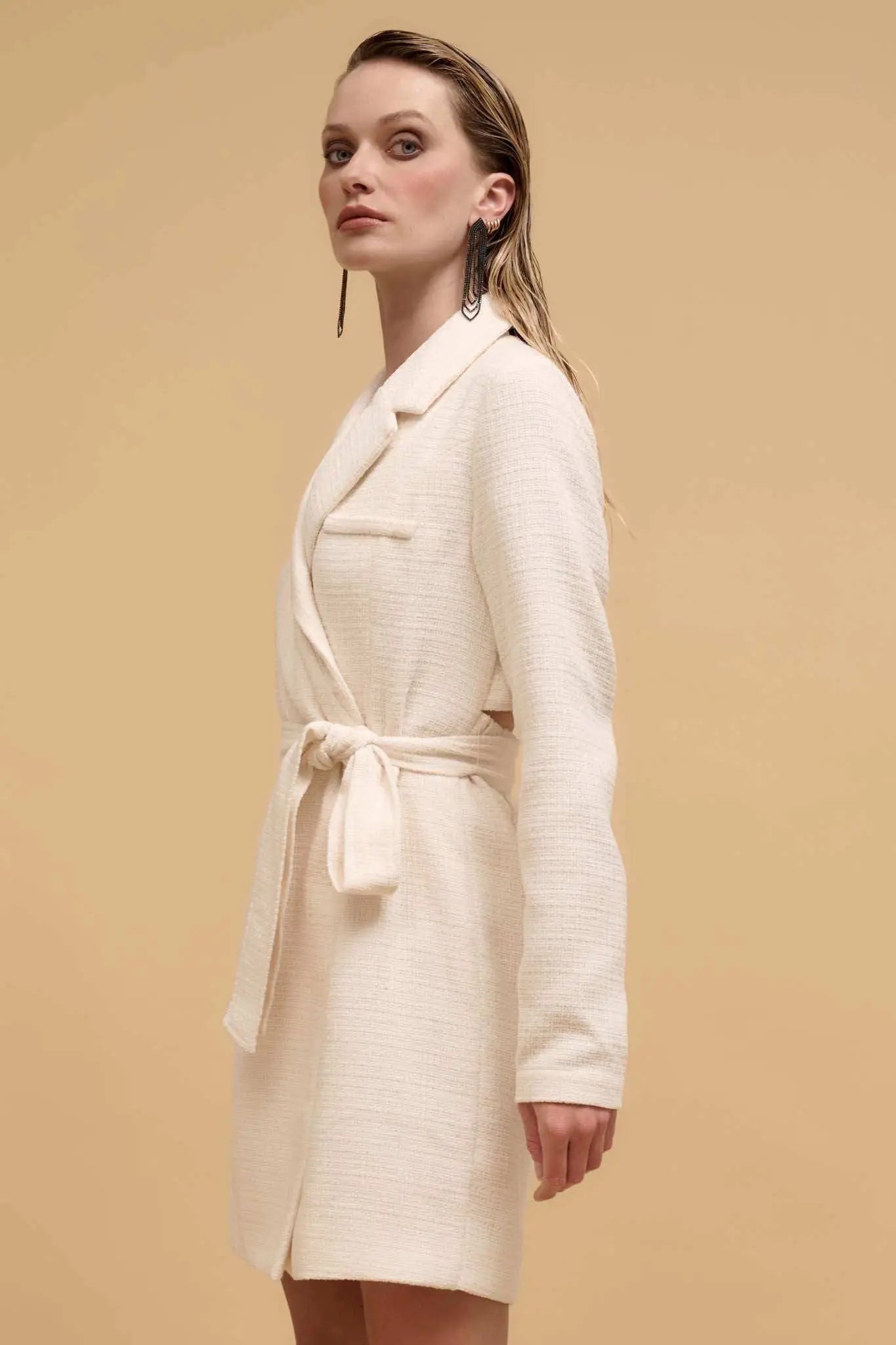 blazer mini dress women White Sleeveless Blazer Pleated Mini Dress | Womens | Medium (Available in L) | Polyester/Spandex