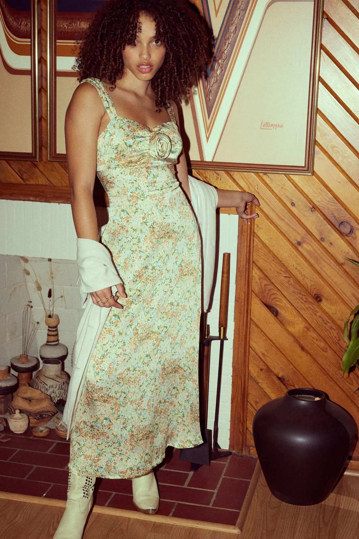 Limone L S Midi Dress Hot Coral Aop Flower