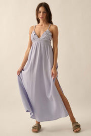 Saving Lace Crochet-Trim Crinkle Cotton Maxi Dress - ShopPromesa