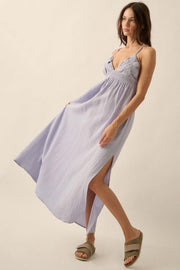Saving Lace Crochet-Trim Crinkle Cotton Maxi Dress - ShopPromesa