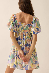 Morning Mist Floral Puff-Sleeve Babydoll Mini Dress - ShopPromesa