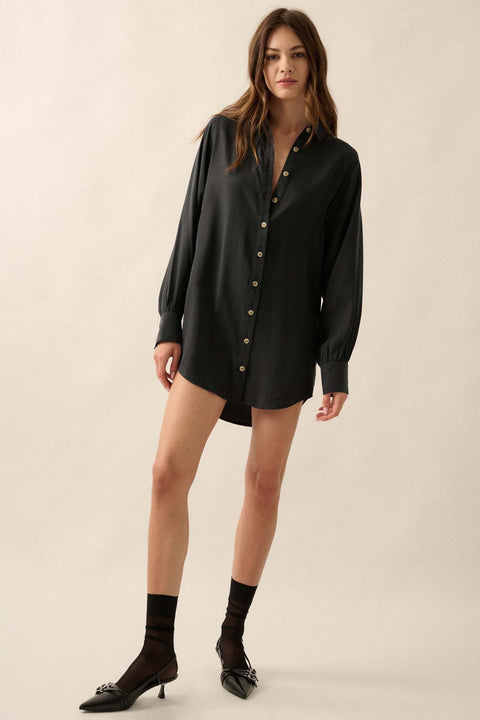 Work in Progress Dolman-Sleeve Mini Shirt Dress - ShopPromesa