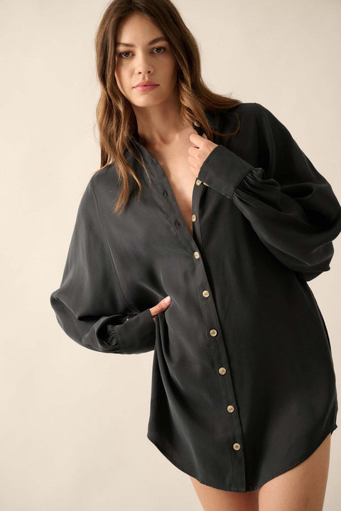 Work in Progress Dolman-Sleeve Mini Shirt Dress - ShopPromesa