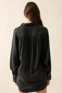 Work in Progress Dolman-Sleeve Mini Shirt Dress - ShopPromesa