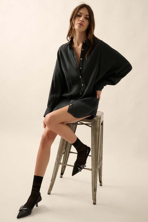 Work in Progress Dolman-Sleeve Mini Shirt Dress - ShopPromesa