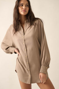 Work in Progress Dolman-Sleeve Mini Shirt Dress - ShopPromesa