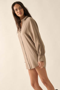 Work in Progress Dolman-Sleeve Mini Shirt Dress - ShopPromesa