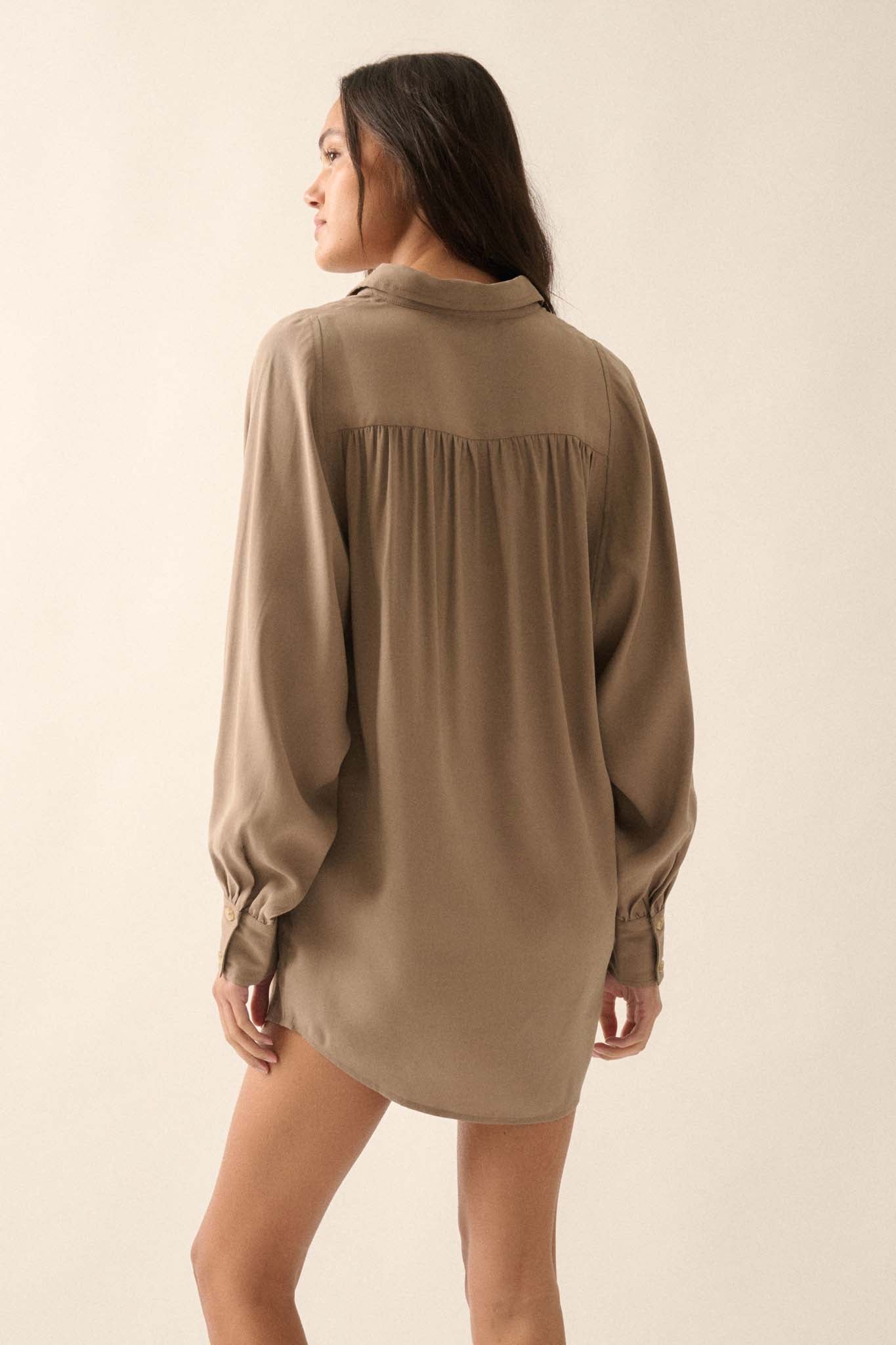 Work in Progress Dolman-Sleeve Mini Shirt Dress - ShopPromesa