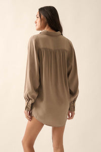 Work in Progress Dolman-Sleeve Mini Shirt Dress - ShopPromesa