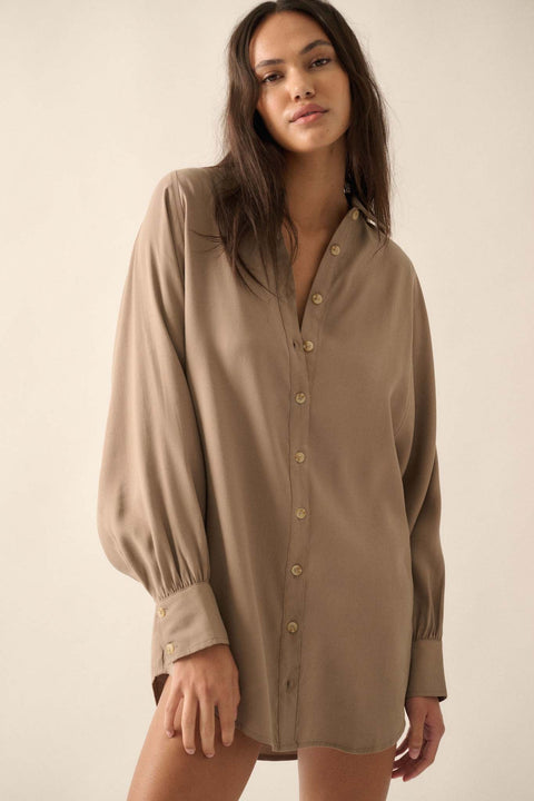 Work in Progress Dolman-Sleeve Mini Shirt Dress - ShopPromesa