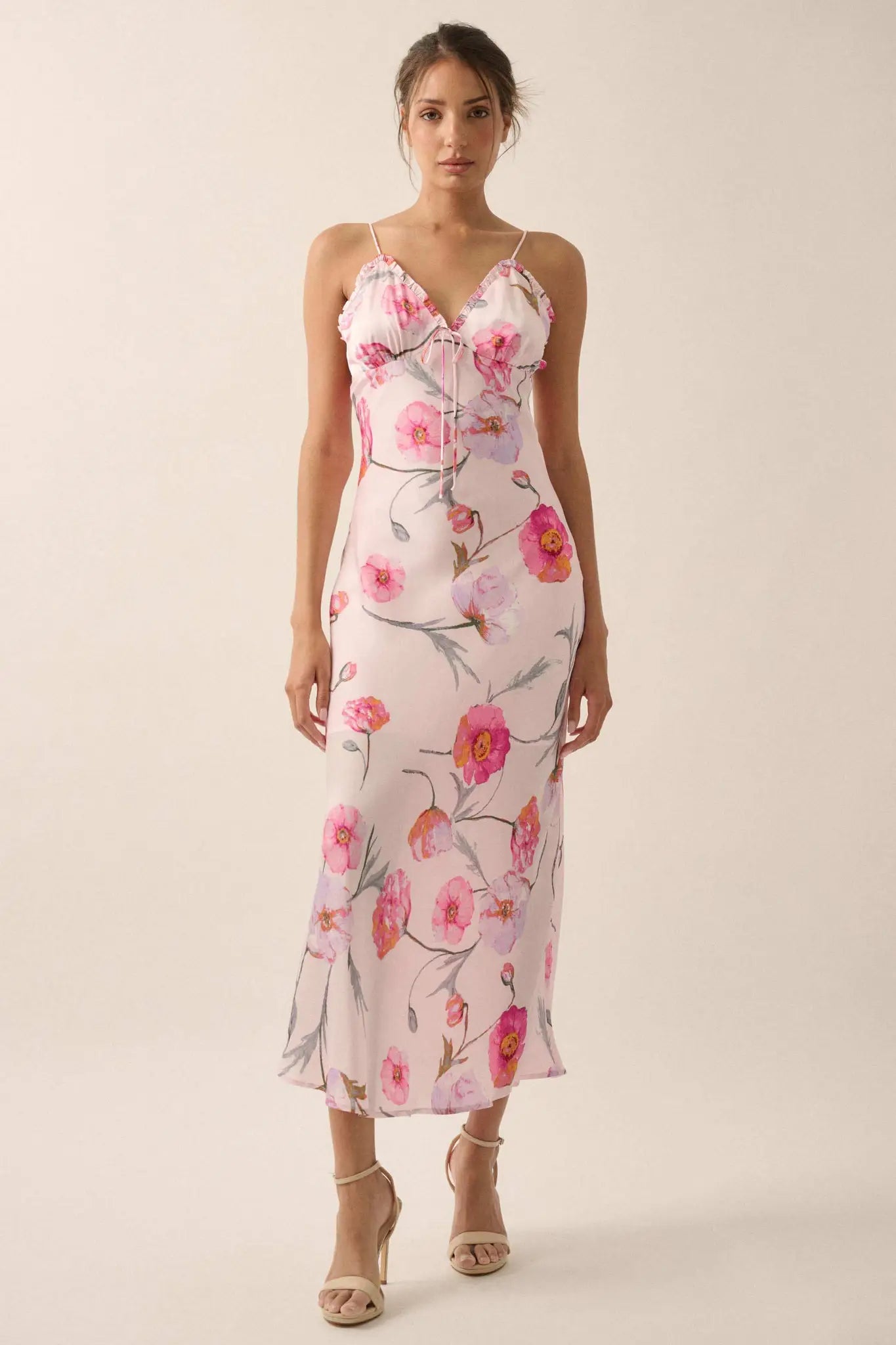 floral slip dress Spring Dream Floral Satin Maxi Slip Dress Soft Pink / S