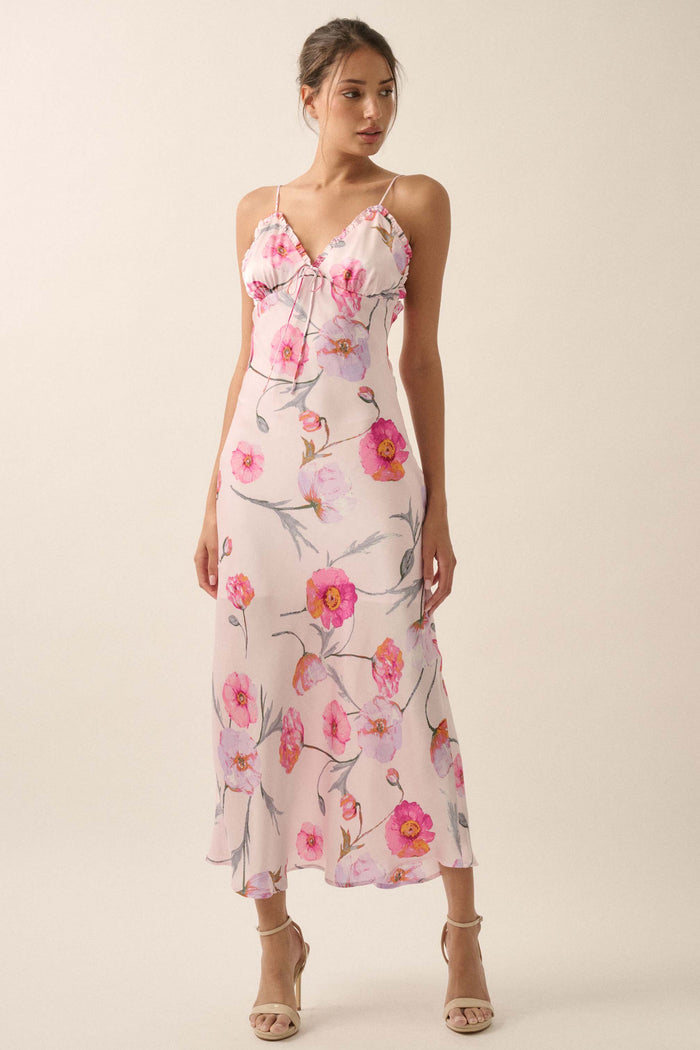 Spring Dream Floral Satin Maxi Slip Dress - ShopPromesa