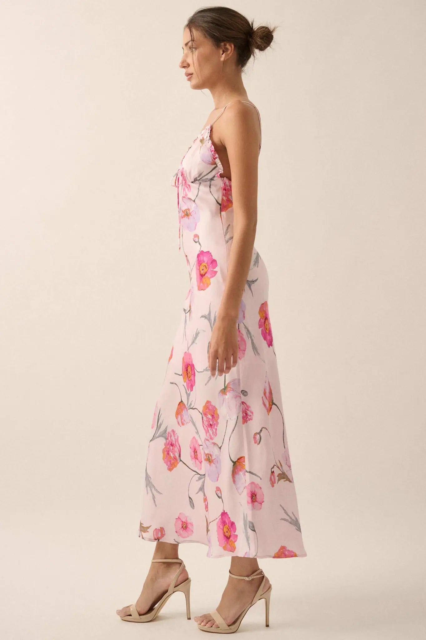 Spring Dream Floral Satin Maxi Slip Dress Soft Pink / S Spring Dream Floral Satin Maxi Slip Dress Soft Pink / S