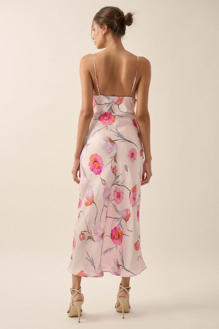 Spring Dream Floral Satin Maxi Slip Dress - ShopPromesa