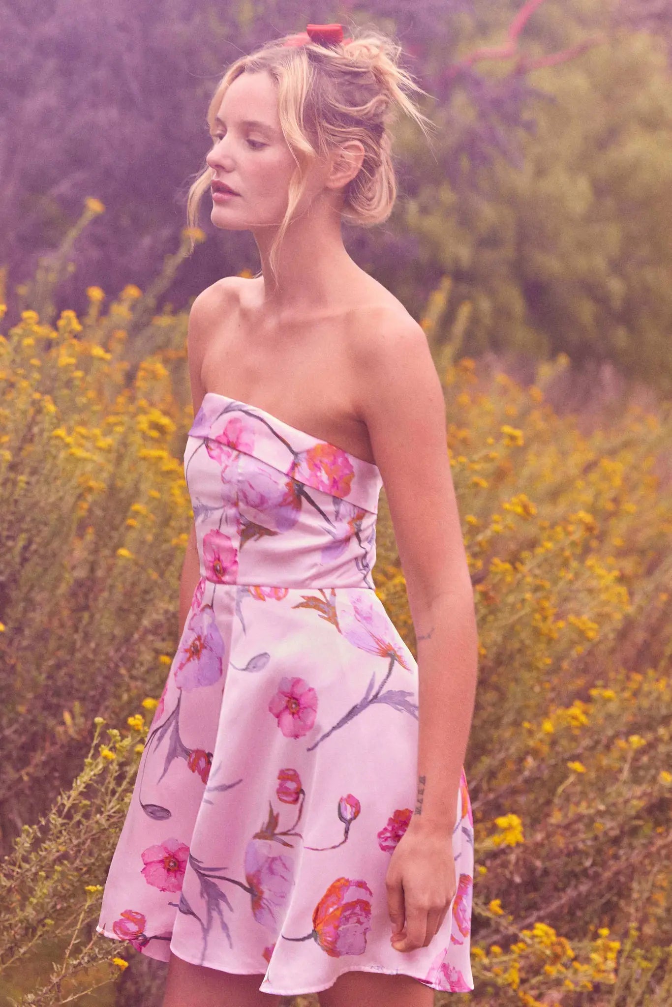 Spring Fever Floral Satin Strapless Mini Dress - ShopPromesa