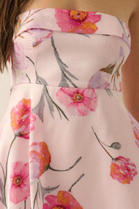 Spring Fever Floral Satin Strapless Mini Dress - ShopPromesa