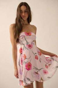 Spring Fever Floral Satin Strapless Mini Dress - ShopPromesa