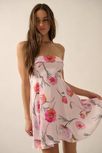Spring Fever Floral Satin Strapless Mini Dress - ShopPromesa