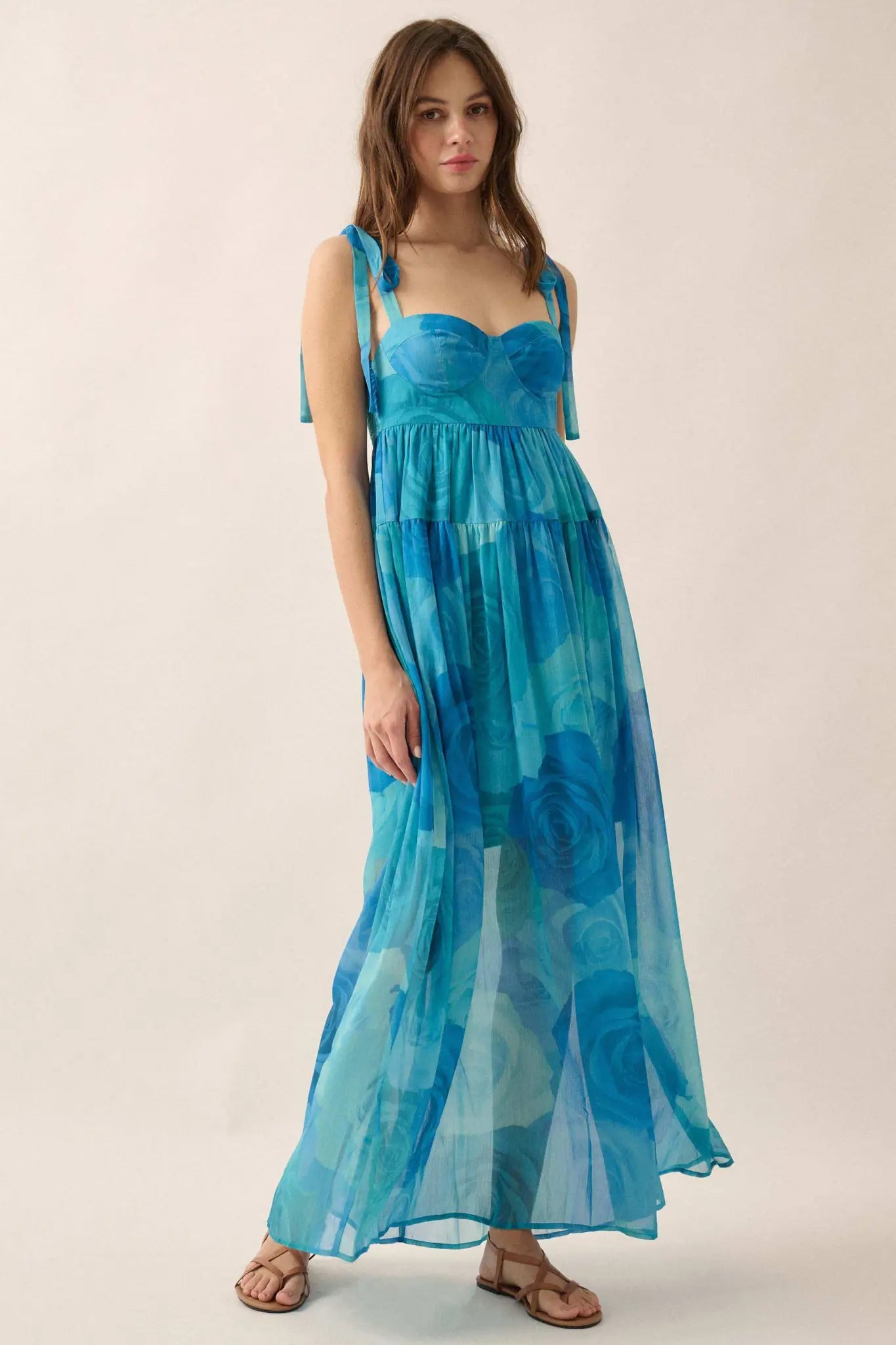 Coming Up Roses Floral Chiffon Tiered Maxi Dress - ShopPromesa