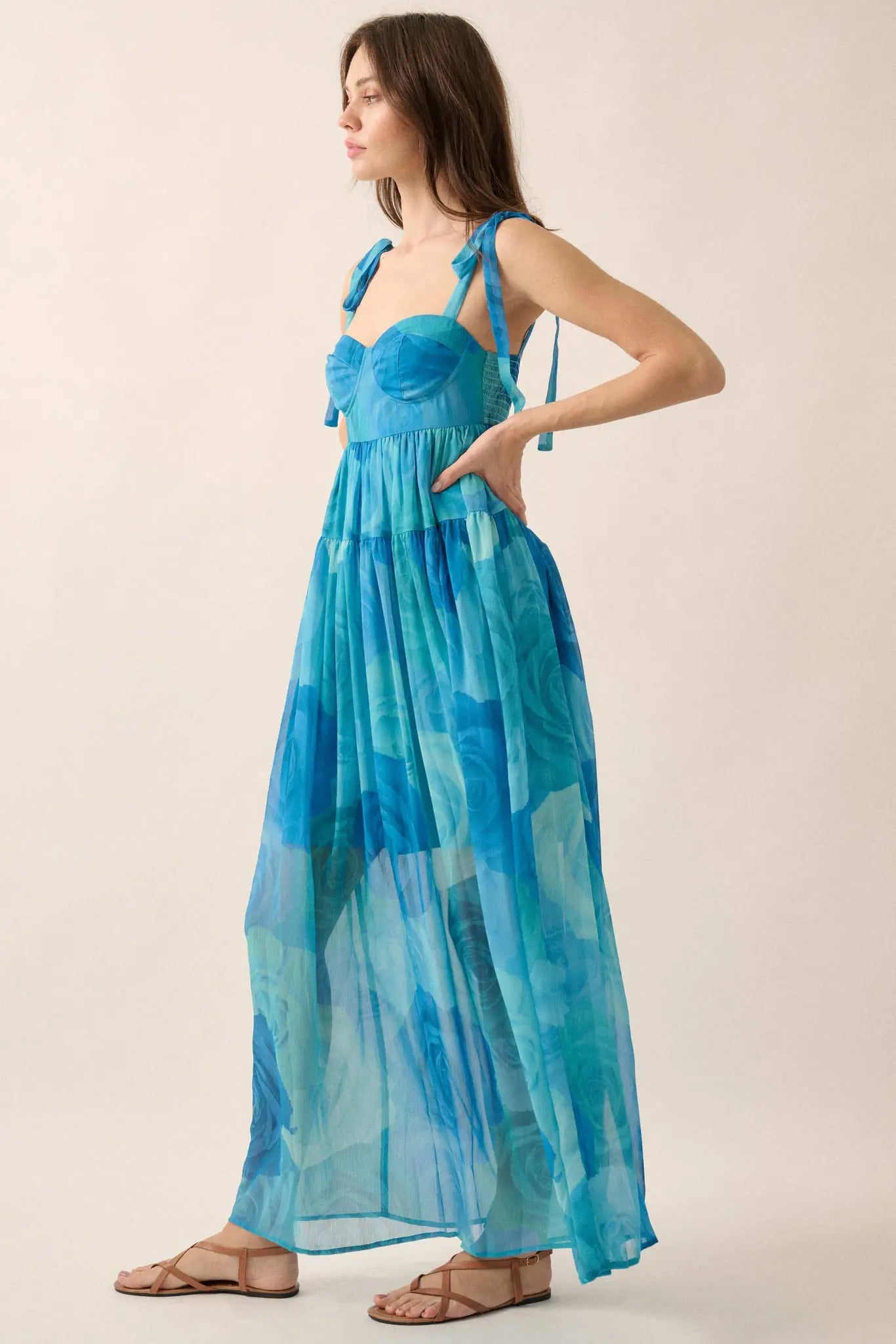 Coming Up Roses Floral Chiffon Tiered Maxi Dress - ShopPromesa