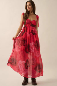 Coming Up Roses Floral Chiffon Tiered Maxi Dress - ShopPromesa