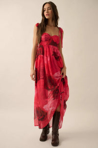 Coming Up Roses Floral Chiffon Tiered Maxi Dress - ShopPromesa