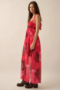 Coming Up Roses Floral Chiffon Tiered Maxi Dress - ShopPromesa