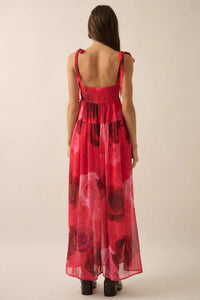 Coming Up Roses Floral Chiffon Tiered Maxi Dress - ShopPromesa