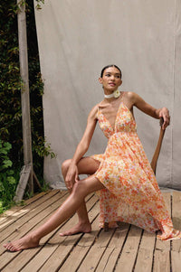 floral chiffon high low dress Stacees 2026 A-line Floral Print Prom Dress with Halter Ruched Cutout Corset