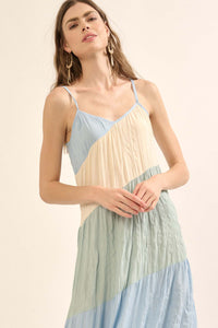 Buena Vista Colorblock Satin Tiered Maxi Dress - ShopPromesa