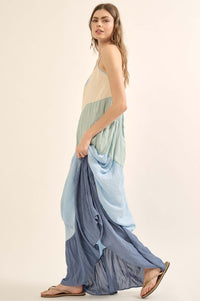 Buena Vista Colorblock Satin Tiered Maxi Dress - ShopPromesa