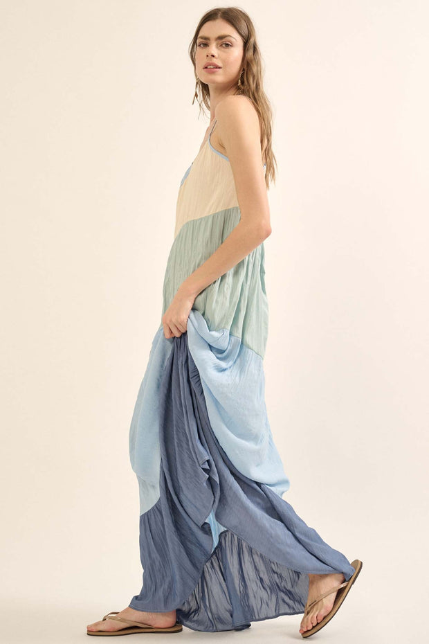 Buena Vista Colorblock Satin Tiered Maxi Dress - ShopPromesa