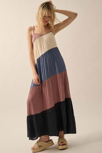 Buena Vista Colorblock Satin Tiered Maxi Dress - ShopPromesa