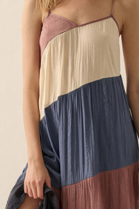 Buena Vista Colorblock Satin Tiered Maxi Dress - ShopPromesa