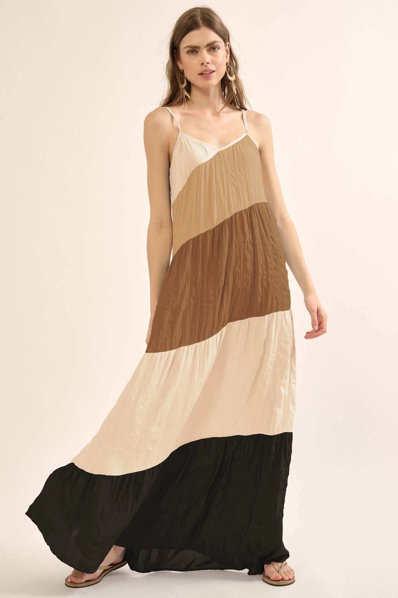 Buena Vista Colorblock Satin Tiered Maxi Dress - ShopPromesa
