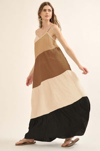 Buena Vista Colorblock Satin Tiered Maxi Dress - ShopPromesa