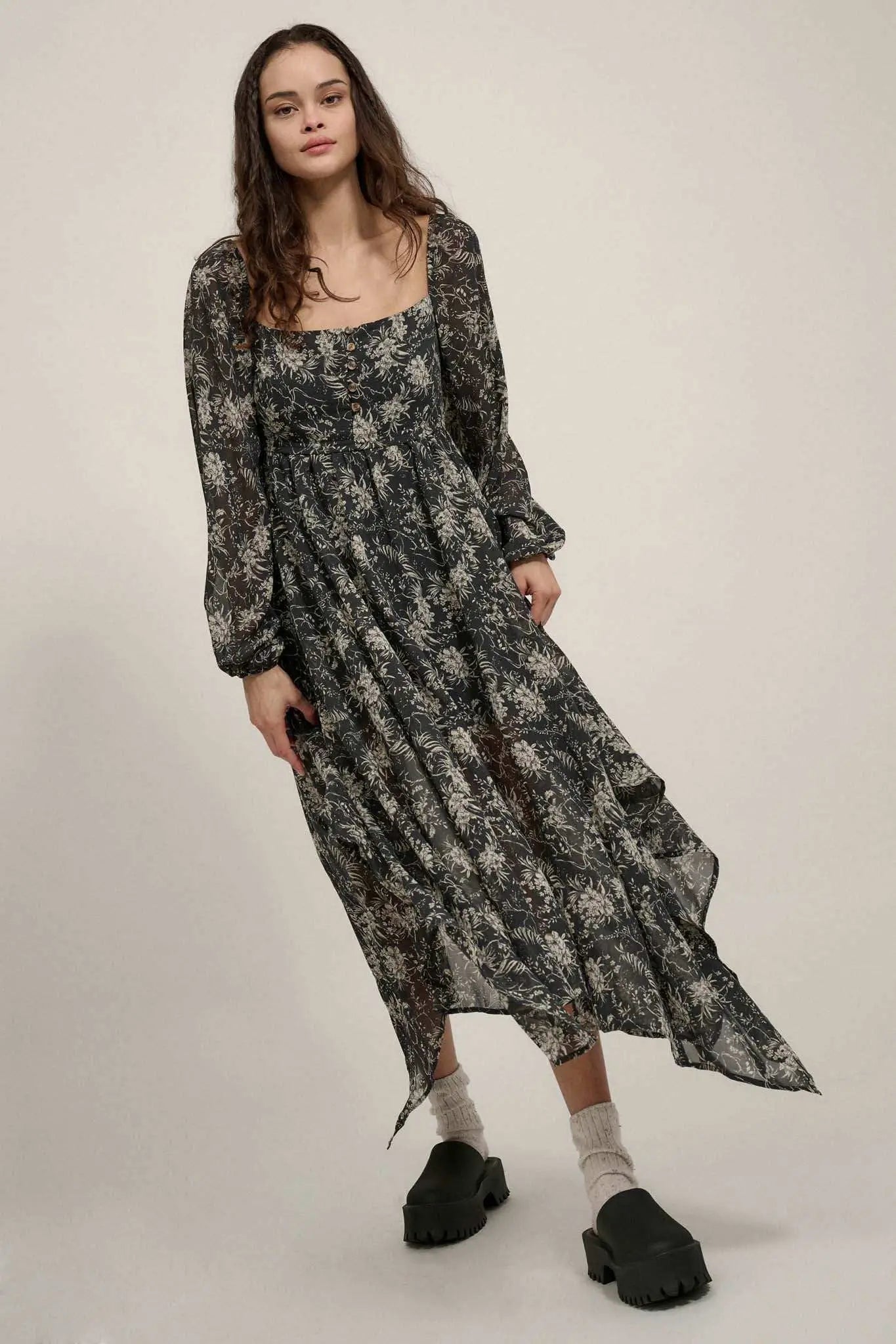 chiffon handkerchief dress Connected Women's Floral Chiffon Handkerchief Midi Dress - SFC