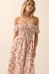 Budding Love Smocked Floral Off-Shoulder Maxi Dress - ShopPromesa